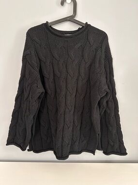 Zara Black Cable Knit Crewneck Sweater - Women’s, Long Sleeve, Chunky, Size M